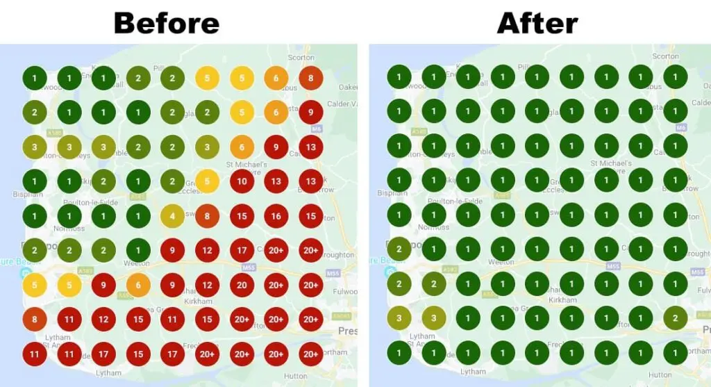Before and after local SEO map
